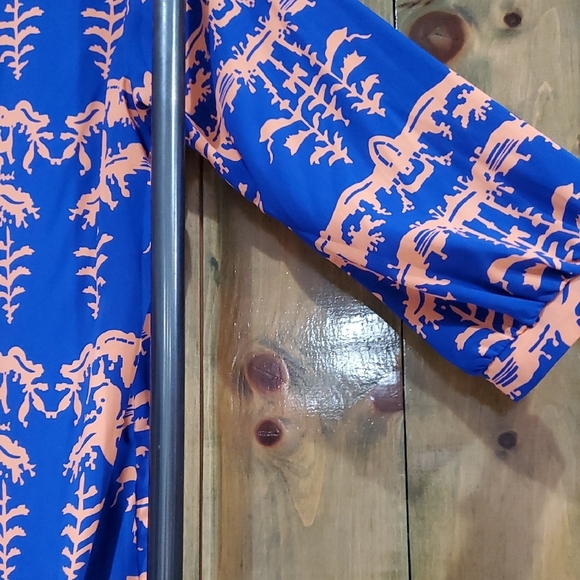 Anthropologie Blue and Orange Birdcage Long Sleeve Dress Career Wedding Guest - Picture 9 of 9